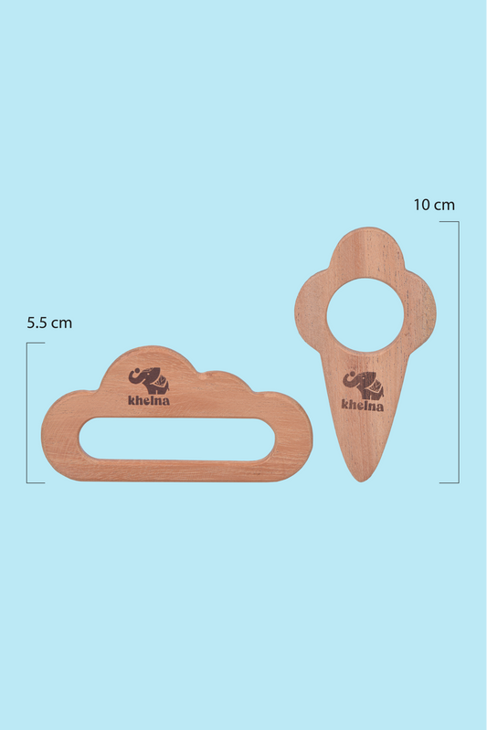 Half- moon Grip Rattle, Dum-roo ring rattle and Ice cream and cloud teether