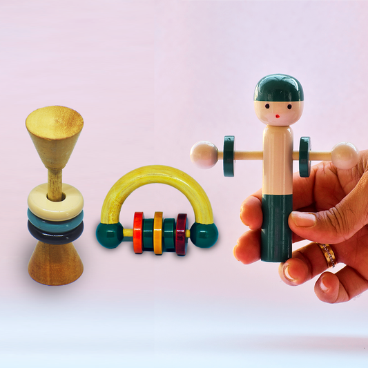 Half- moon Grip Rattle, Dum-roo ring rattle and Tom tom Jhunjhuna