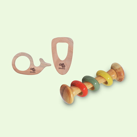 Dum-bell ring rattle and Dolphine & Triangle teether