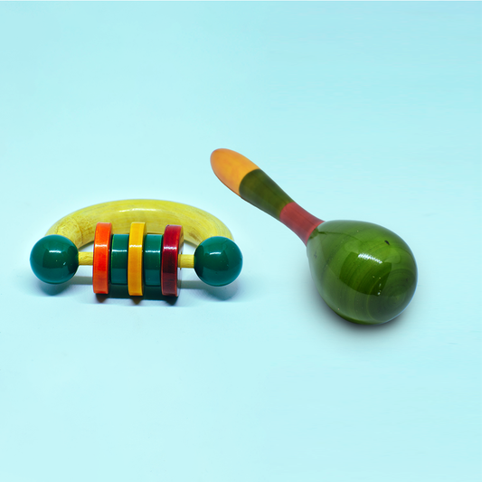 Junior egg shaker and Half- moon Grip Rattle